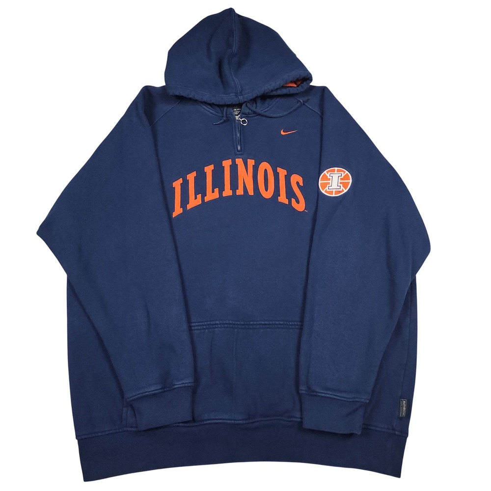 Vintage Illinois Fighting Illini Hoodie Mens 2XL Blue Quarter Zip Nike Team NCAA